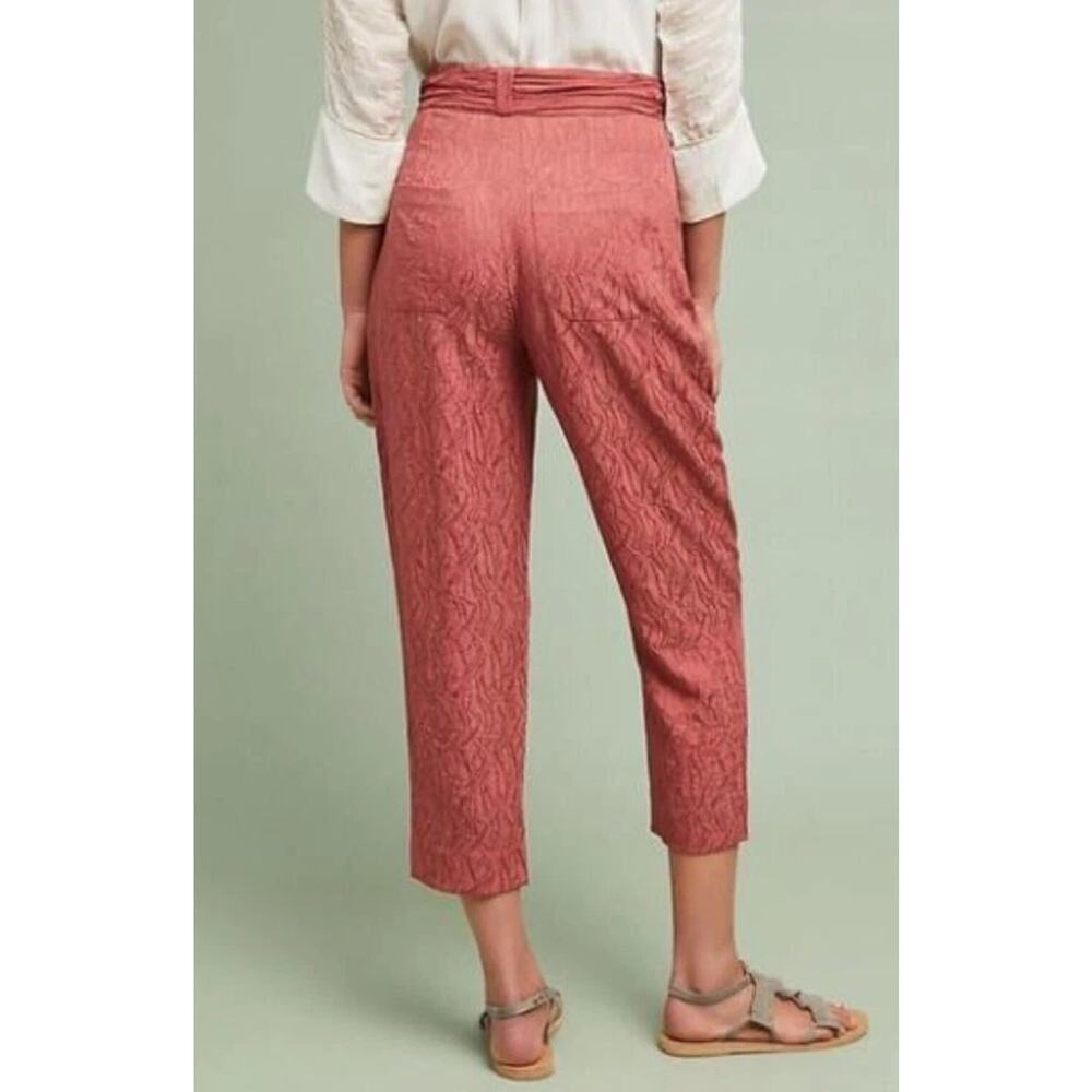 Anthropologie ETT:TWA Rose Jacquard Aubade Tie Waist Pants Tapered Cropped 8 - Picture 3 of 14